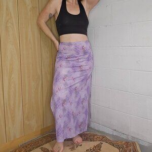 Vintage Purple Floral Slinky Maxi Skirt